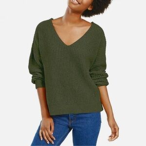 Hippie Rose Green V-Neck Tunic Sweater Size L NWT